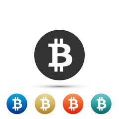 Cryptocurrency coin Bitcoin icon isolated on white background. Bitcoin for internet money. Physical bit coin. Digital currency. Blockchain based secure crypto currency. Vector Illustration