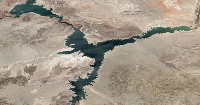 Very high-altitude circular tracking shot of Lake Mead, Nevada. Reversible, seamless loop. Elements of this image furnished by NASA