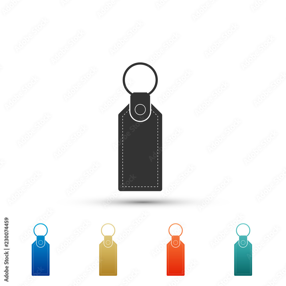 Poster rectangular key chain with ring for key icon isolated on white background. set elements in colored i