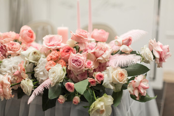 wedding table newlyweds decorated with fresh flowers