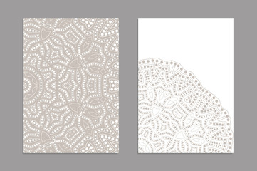 Templates for greeting and business cards, brochures, covers. Oriental lace pattern. Mandala. Wedding invitation, save the date,RSVP. Arabic, Islamic, moroccan, asian, indian, african motifs.