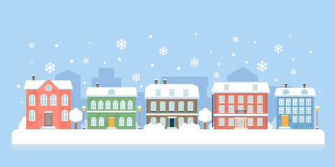 Winter city snowy landscape. Vector illustration