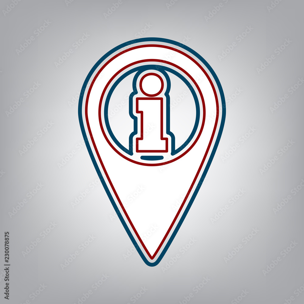 Aufkleber map pointer with information sign. vector. dark red, transparent