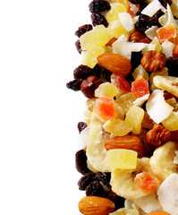 healthy snack,  fruits and nuts isolated on white 