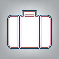 Briefcase sign illustration. Vector. Dark red, transparent and midnight green stroke of white icon at grayish background. Illustration.