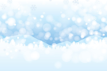 Winter landscape with snowflakes and bokeh background. Vector illustration
