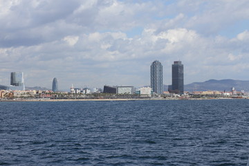Fototapeta na wymiar Editorial usage. Barcelona city. View from the sea