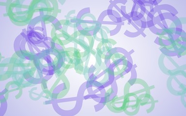 Multicolored translucent dollar signs on white background. Green tones. 3D illustration