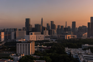 Fototapeta na wymiar Sunset over the modern skyline of Shenzhen, China