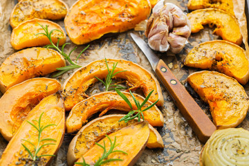 Baked roasted grilled orange pumpkin butternut squash and sweet potato