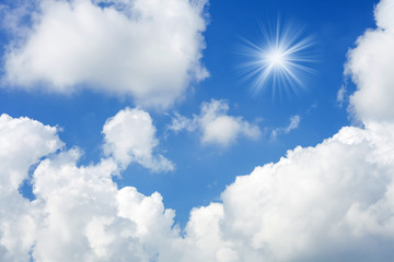 Sun ray light on blue sky nature background.
