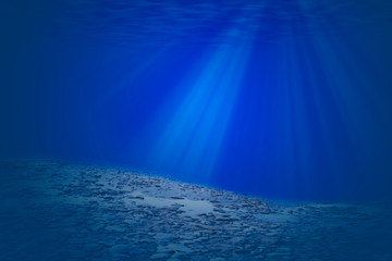 light ray in under deep sea nature background.