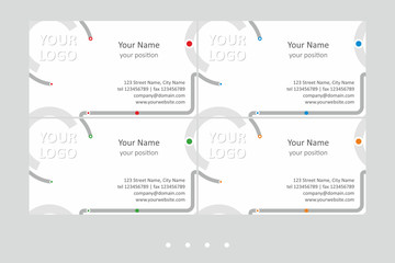 Bright business card vector templates set. Universal geometric abstract seamless design in shades of gray with color accent on the white background - just place text. Available in EPS - CMYK - Calibri