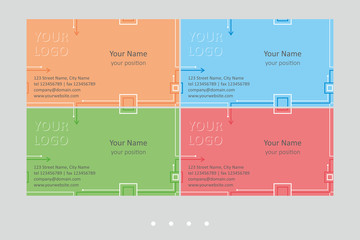 Modern business card vector templates set. Universal decorative geometric abstract seamless design, gray lines on the dark background with color accent - just place your text. In EPS - CMYK - Calibri
