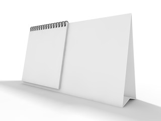 Empty desk calendar on table. Mockup design concept. 3D