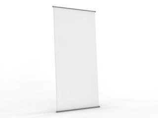 Blank roll up banner display. Template mockup. 3D