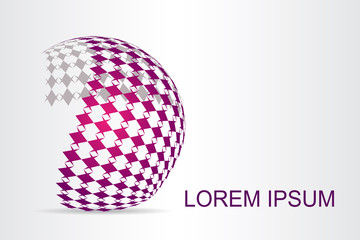  Abstract technology logo stylized spherical surface with abstract shapes.