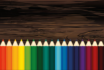 Fototapeta premium Colorful pencis. Vector on wooden background.