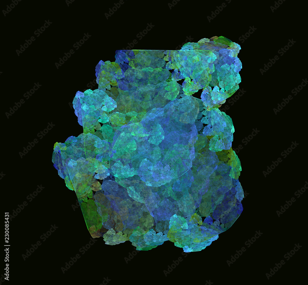 Poster green blue abstract fractal texture on black background. fantasy fractal texture. digital art. 3d re