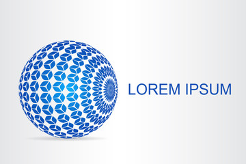  Abstract technology logo stylized spherical surface with abstract shapes.