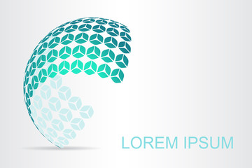  Abstract technology logo stylized spherical surface with abstract shapes.