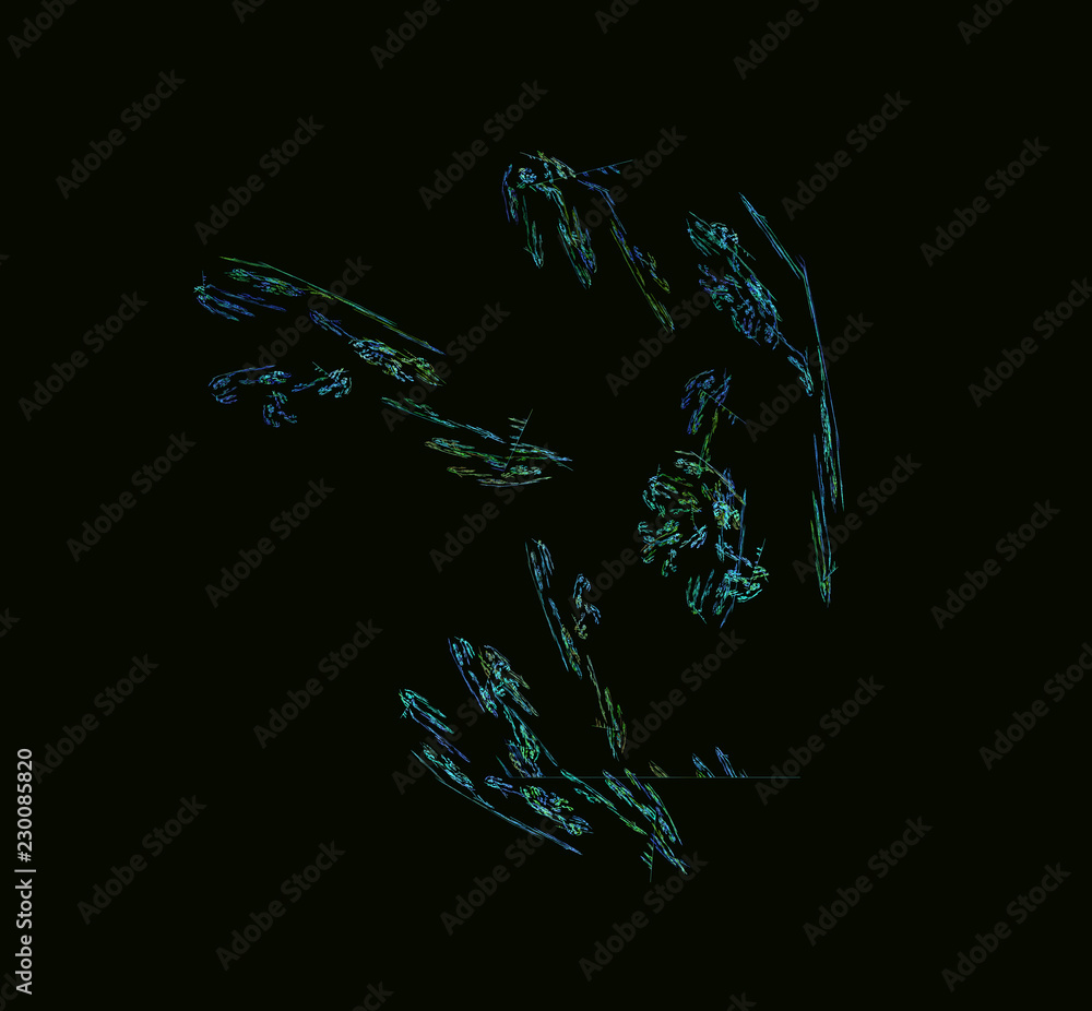 Poster green blue abstract fractal texture on black background. fantasy fractal texture. digital art. 3d re