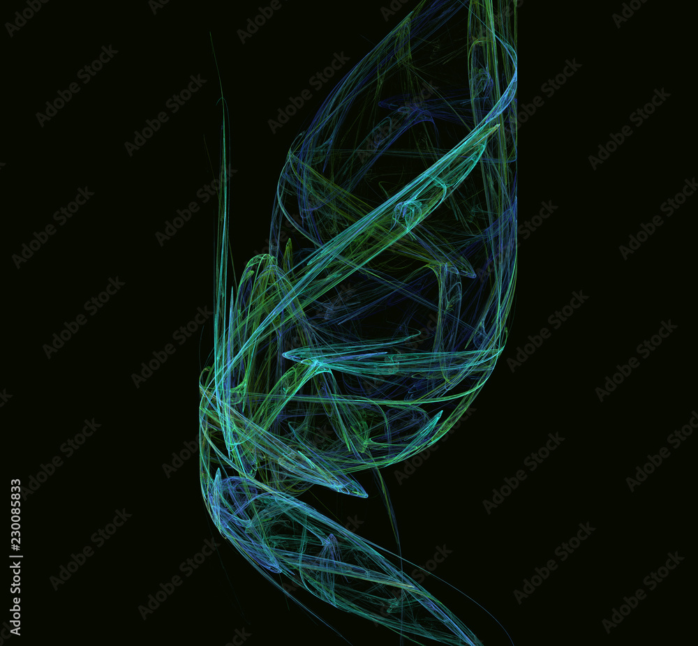 Poster green blue abstract fractal texture on black background. fantasy fractal texture. digital art. 3d re
