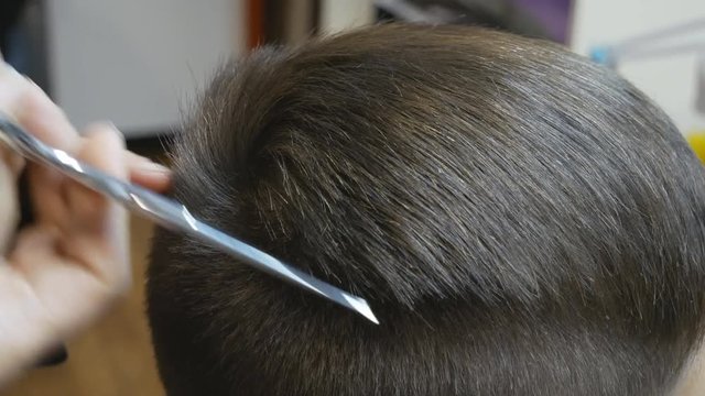 Cutting hair with electric razor. Close up of male haircut. Male hairstyle with electric razor. Barber doing styling haircut. Hairdresser cutting hair