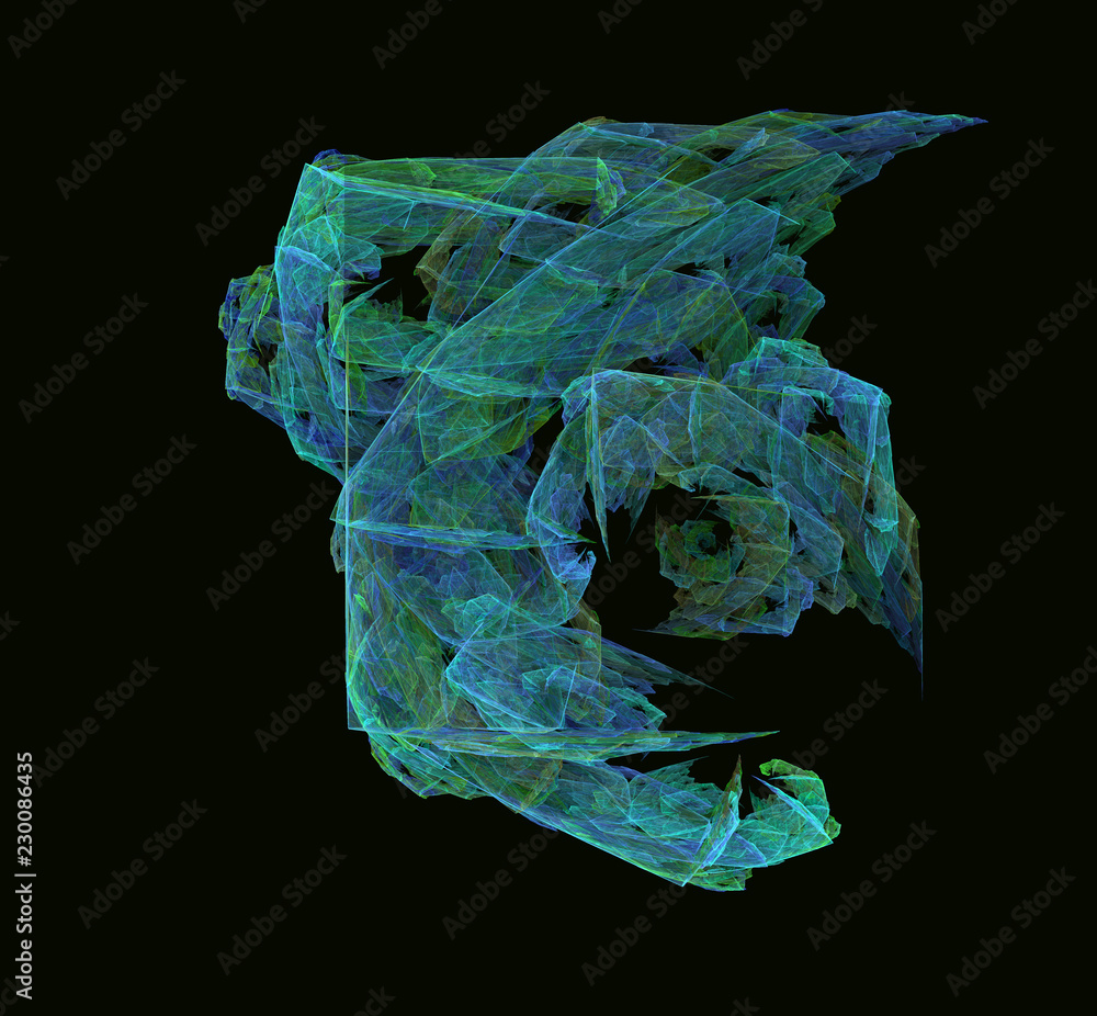 Poster green blue abstract fractal texture on black background. fantasy fractal texture. digital art. 3d re