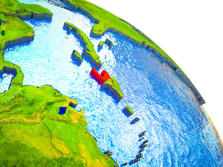 Haiti Highlighted on 3D Earth model with water and visible country borders.