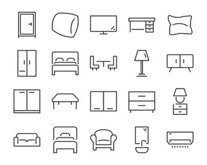 set of  furniture icons, such as bed, chair, desk