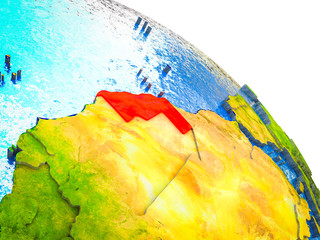 Western Sahara Highlighted on 3D Earth model with water and visible country borders.