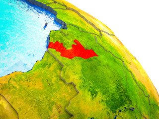 Congo Highlighted on 3D Earth model with water and visible country borders.