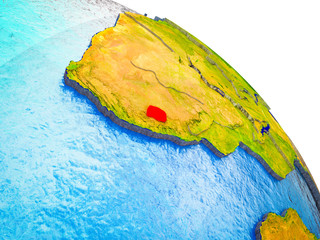 Lesotho Highlighted on 3D Earth model with water and visible country borders.