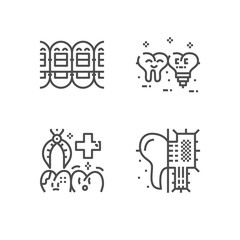 Modern set of dentist clinic icons. Premium medicine symbol collection. Vector stomatology illustration. Line orthodontic pictogram pack.