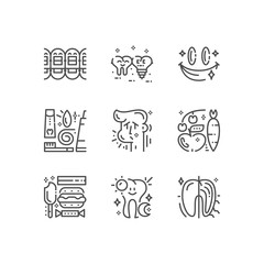 Modern set of dentist clinic icons. Premium medicine symbol collection. Vector stomatology illustration. Line orthodontic pictogram pack.