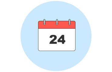 Simple vector of a calendar with day 24th inside a background with a blue round.