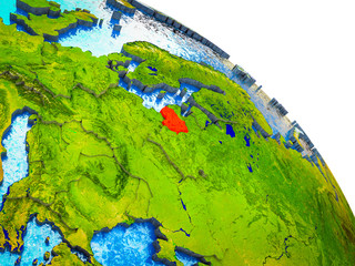 Lithuania Highlighted on 3D Earth model with water and visible country borders.