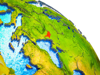 Moldova Highlighted on 3D Earth model with water and visible country borders.