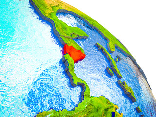 Nicaragua Highlighted on 3D Earth model with water and visible country borders.