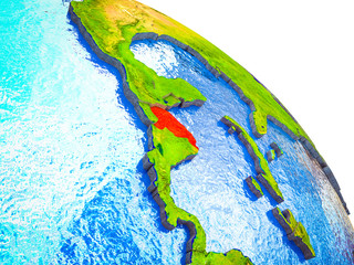 Honduras Highlighted on 3D Earth model with water and visible country borders.