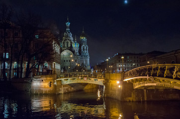 Fototapeta na wymiar Russia. Saint-Petersburg. The Church of the spilled blood in the night