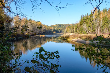Fototapeta premium forest river in autumn colored country
