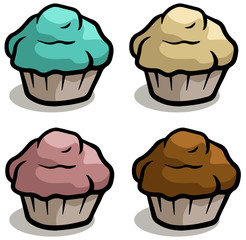 Cartoon chocolate cake muffin vector icon set