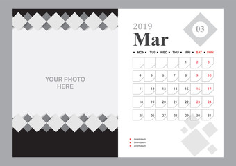 Elegant Calendar 2019 week start on Sunday corporate design planner template. Business template. Vector Illustration. A5 size