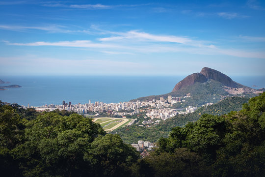 Aerial view of Rio de Janeiro and Two Brothers Hill (Morro Dois Irmaos) - Rio de Janeiro, Brazil