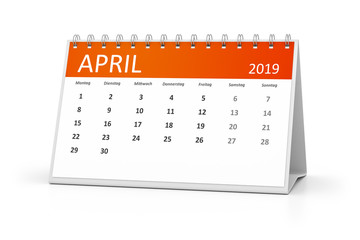 table calendar 2019 april german language