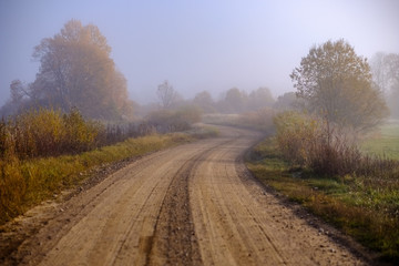Fototapeta premium country gravel road in autumn colors in fall colors