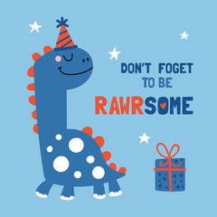 Cute dinosaure character birthday card