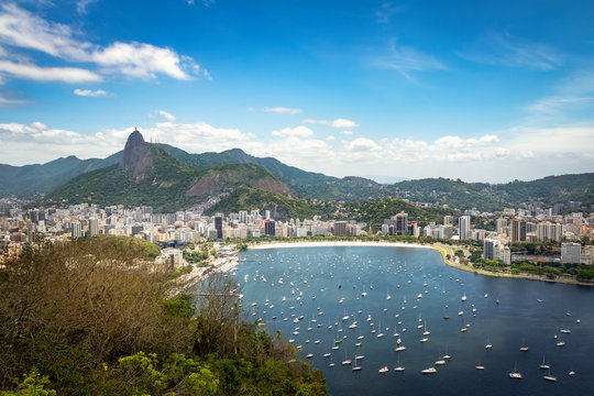 Aerial view of Rio de Janeiro and Guanabara Bay with Corcovado Mountain - Rio de Janeiro, Brazil